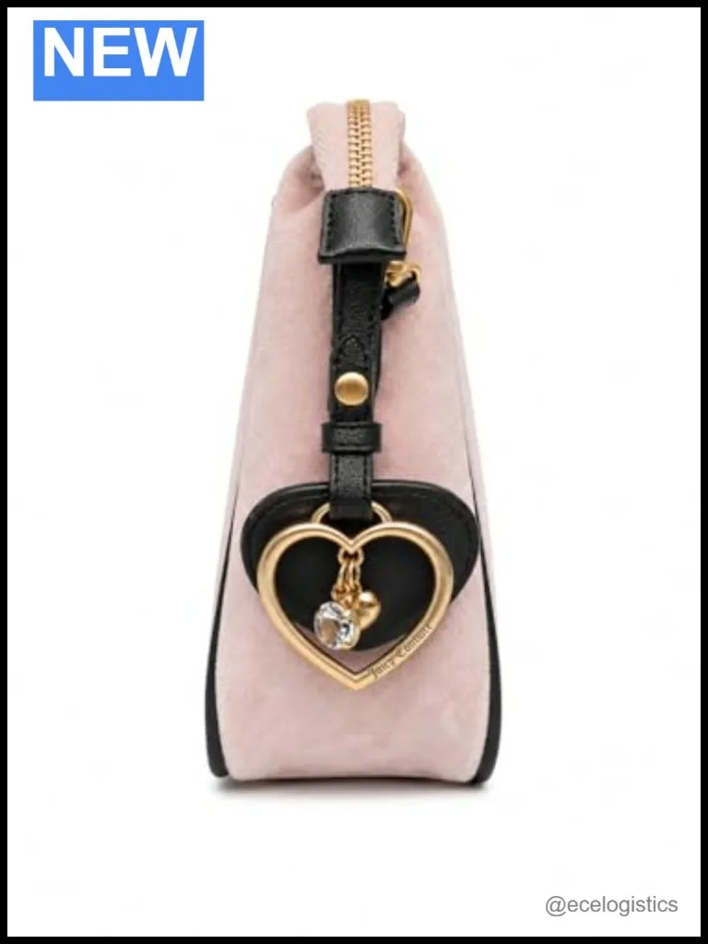 Juicy Couture Velvet Convertible Shoulder Crossbody Bag with Heart Charm, 10x7